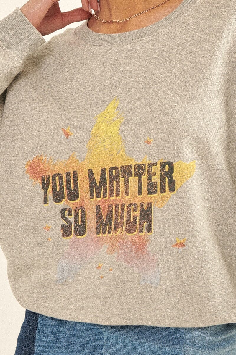 Heather Grey Vintage-style, Multicolor Star French Terry Knit Graphic Sweatshirt Shirts & Tops jehouze 