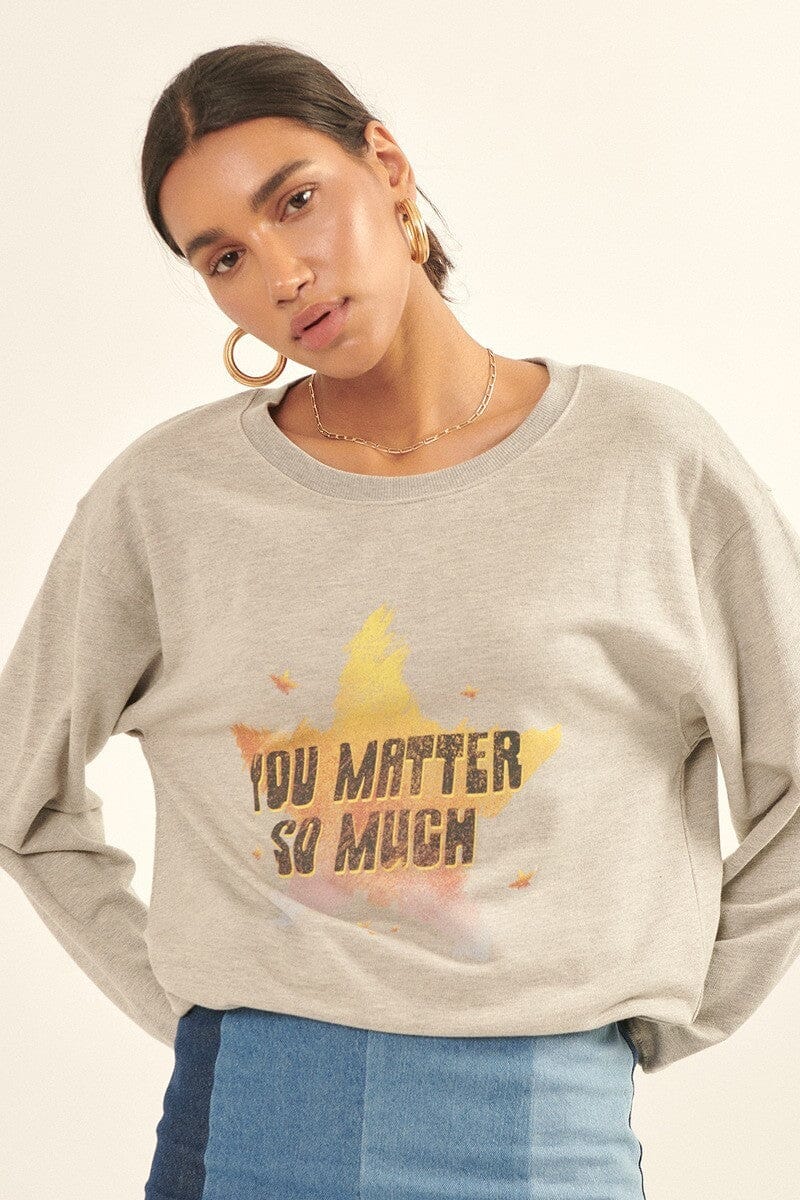 Heather Grey Vintage-style, Multicolor Star French Terry Knit Graphic Sweatshirt Shirts & Tops jehouze 