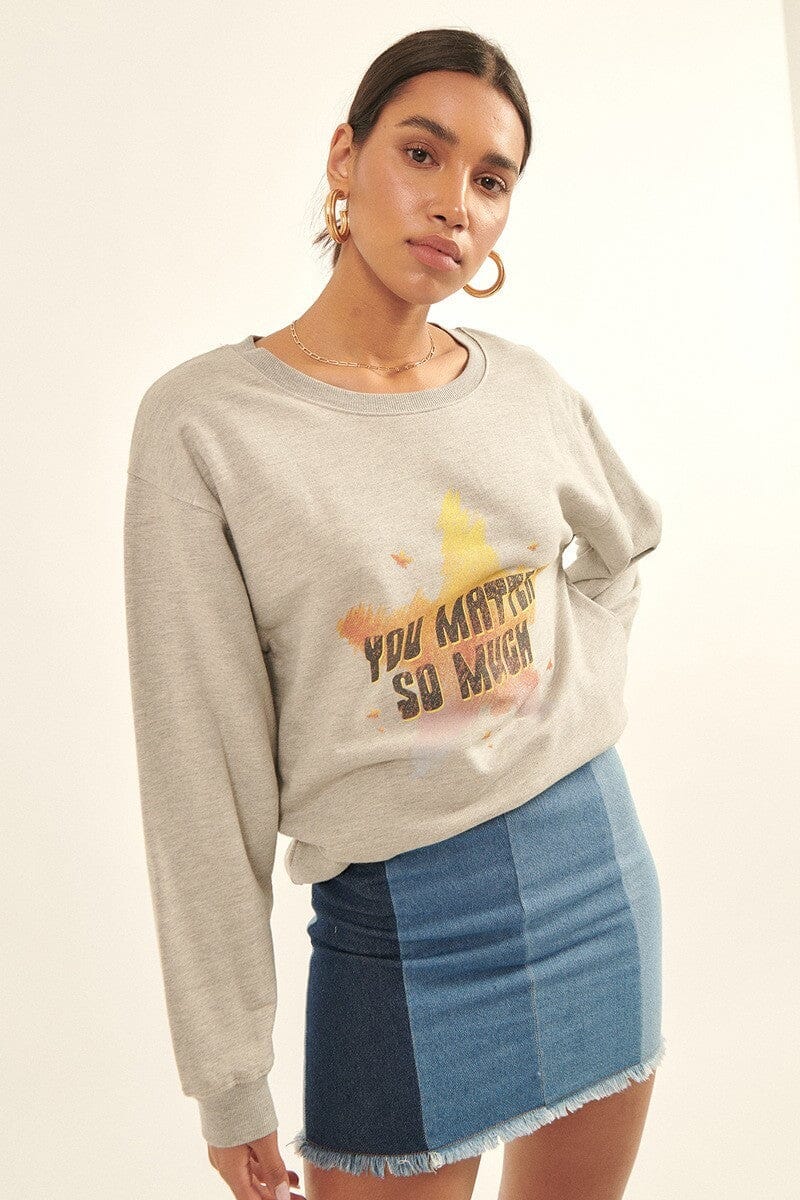 Heather Grey Vintage-style, Multicolor Star French Terry Knit Graphic Sweatshirt Shirts & Tops jehouze 
