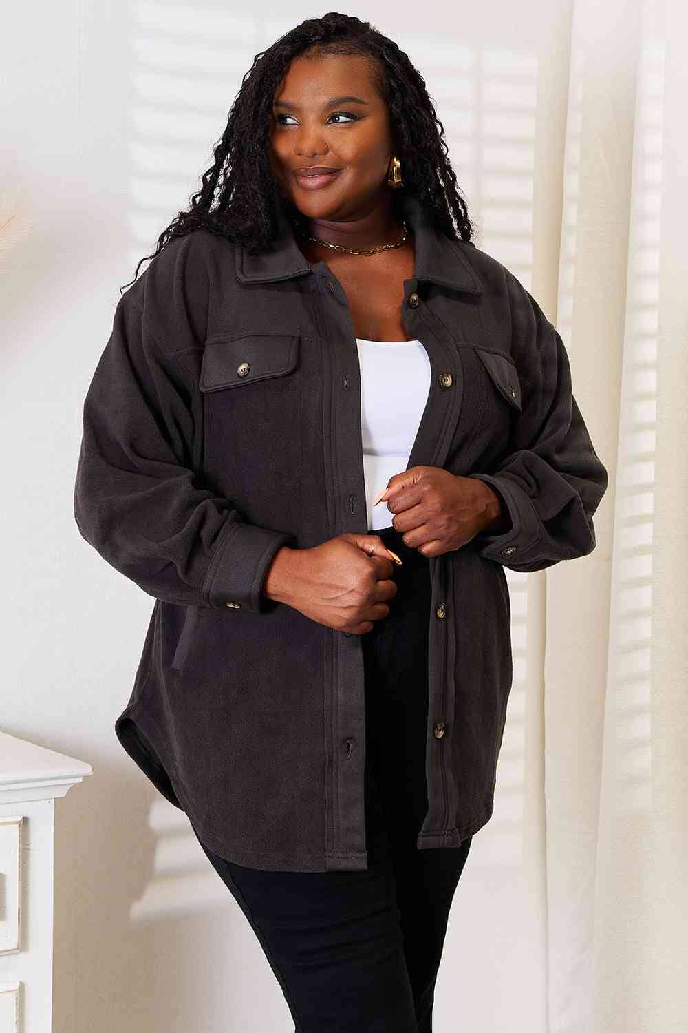 Heimish Charcoal Black Long Sleeve Button Down Shacket Coats & Jackets jehouze Charcoal S 