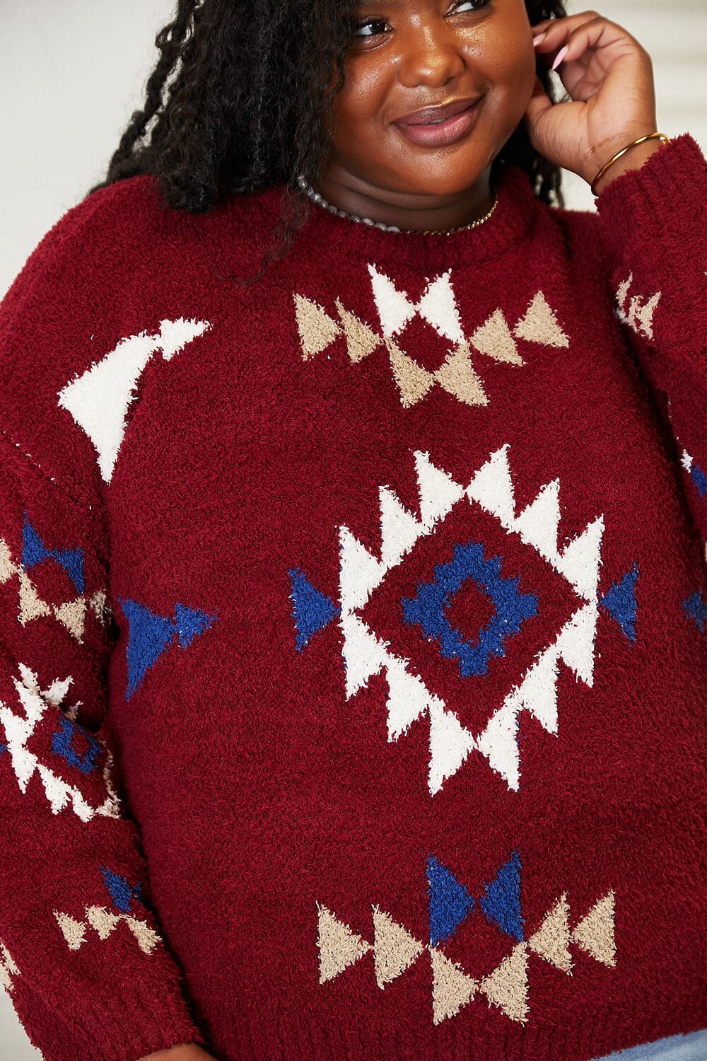 HEYSON Full Size Aztec Soft Fuzzy Sweater jehouze 