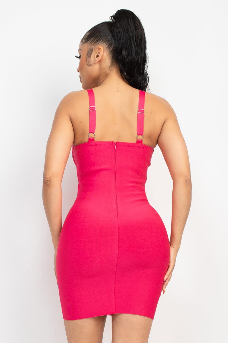 Hot Pink Sweetheart Cute Sleeveless Bodycon Club Party Wide Strap Bandage Dress Dresses jehouze 