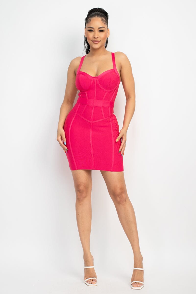 Hot Pink Sweetheart Cute Sleeveless Bodycon Club Party Wide Strap Bandage Dress Dresses jehouze 