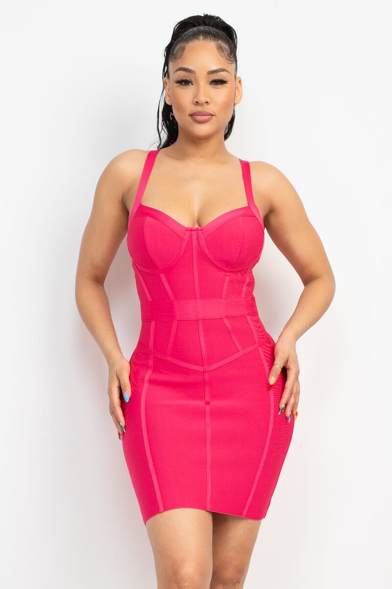 Hot Pink Sweetheart Cute Sleeveless Bodycon Club Party Wide Strap Bandage Dress Dresses jehouze S 