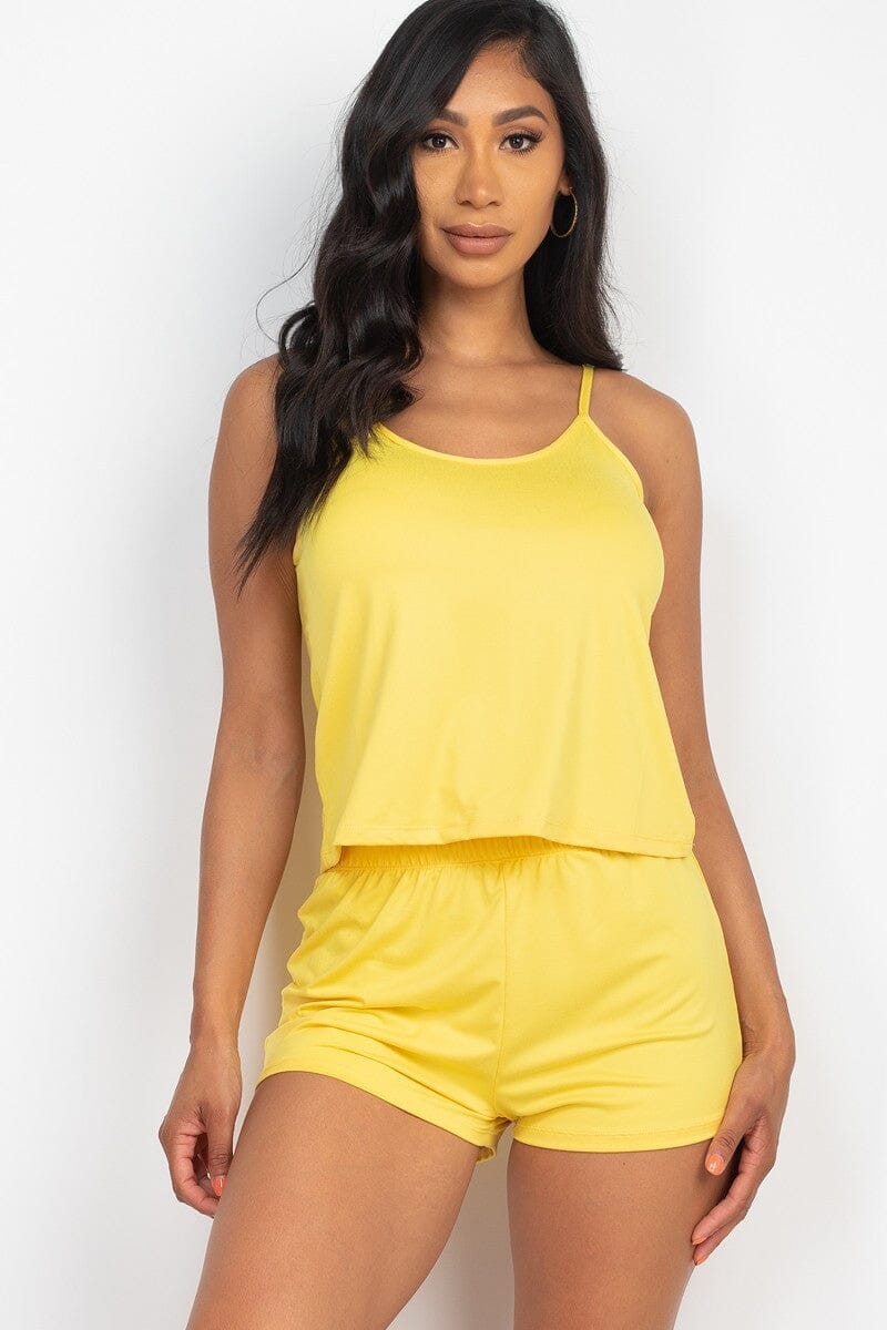 Illuminating Yellow Cami Top Sleepwear & Shorts Loungewear Set Sleepwear & Loungewear jehouze S 