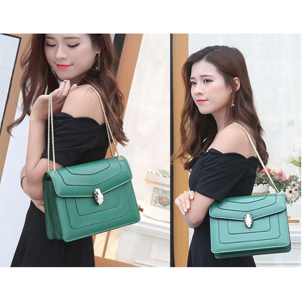 JeHouze Messenger Leather handbag Gold chain Messenger fashion Shoulder Purse Green Luggage & Bags > Messenger Bags jehouze 