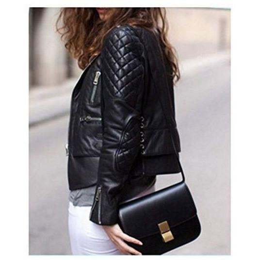 JeHouze women solid color shoulder medium purse leather messenger bag black jehouze 