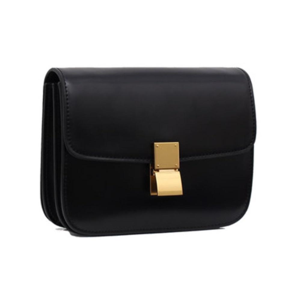 JeHouze women solid color shoulder medium purse leather messenger bag black jehouze Black 