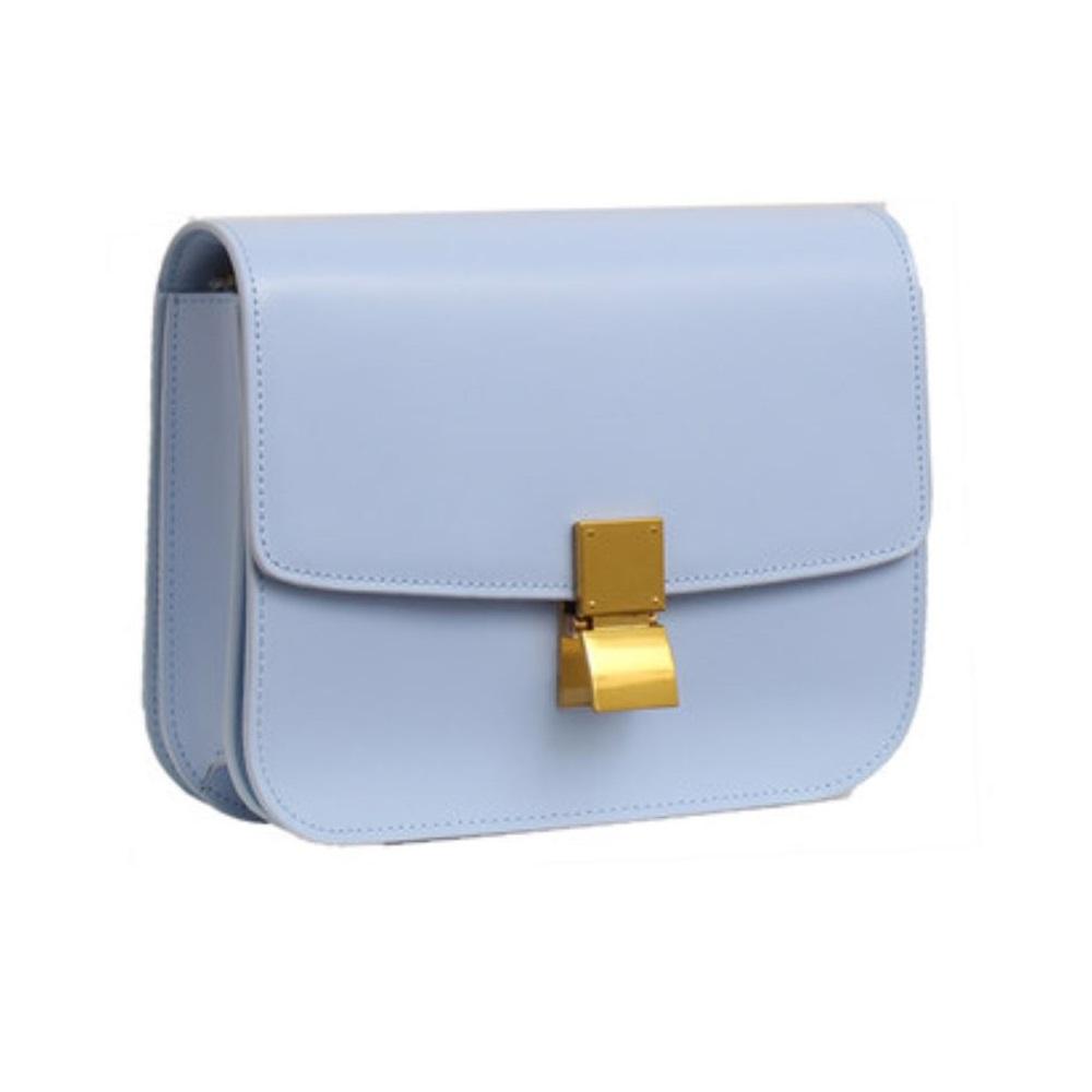 JeHouze women solid color shoulder medium purse leather messenger bag black jehouze Sky Blue 