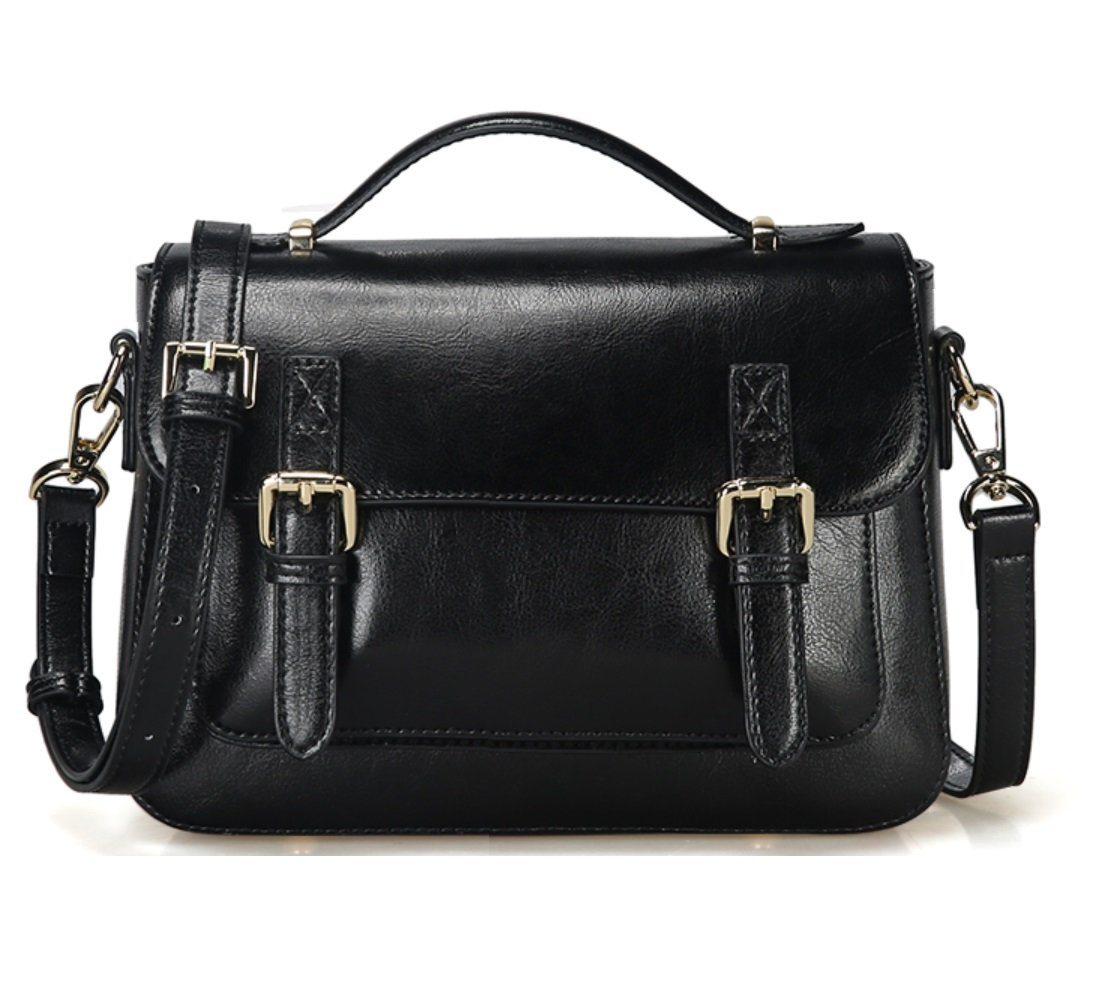 JeHouze Women's Genuine Leather Messenger Crossbody Medium Handbag Shoulder Vintage Purse Handbags & Purses jehouze Black 