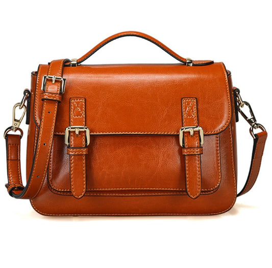JeHouze Women's Genuine Leather Messenger Crossbody Medium Handbag Shoulder Vintage Purse Handbags & Purses jehouze Brown 