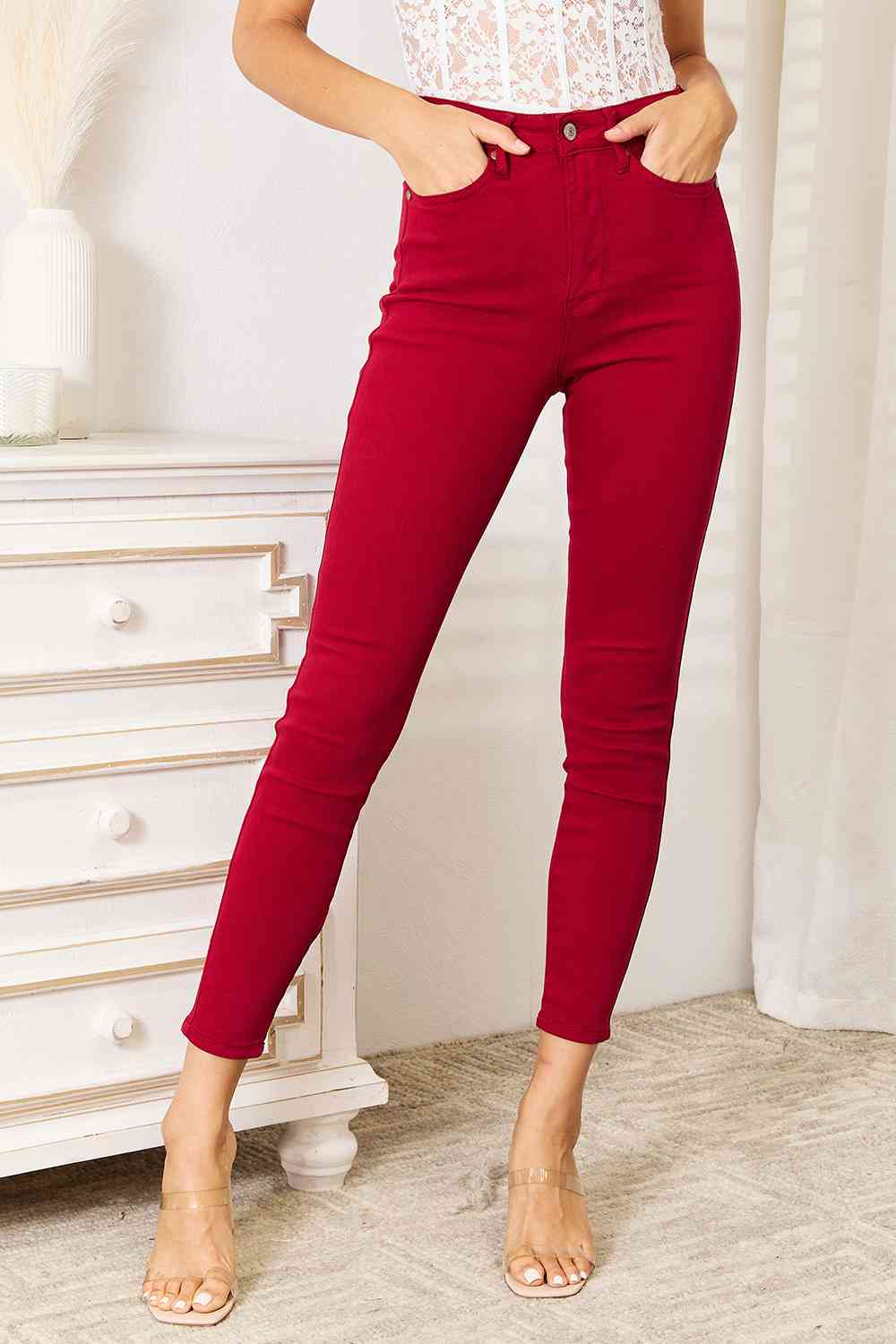 Judy Blue High Waist Tummy Control Red Garment Dyed Flare Jeans