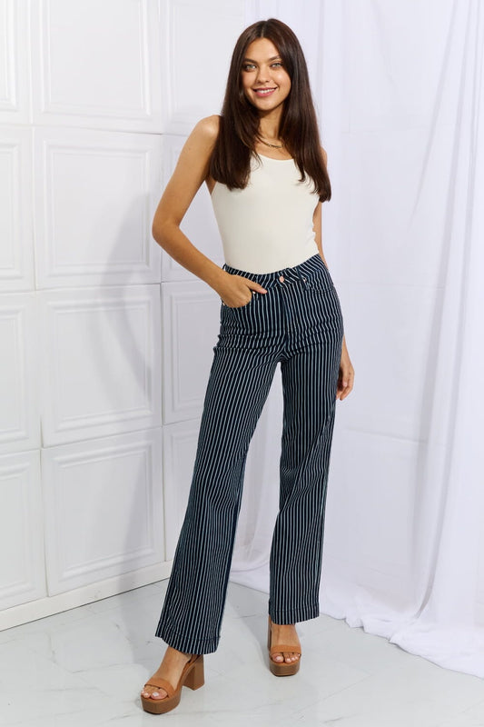 Judy Blue French Blue High Waisted Tummy Control Striped Straight Jeans jeans jehouze 