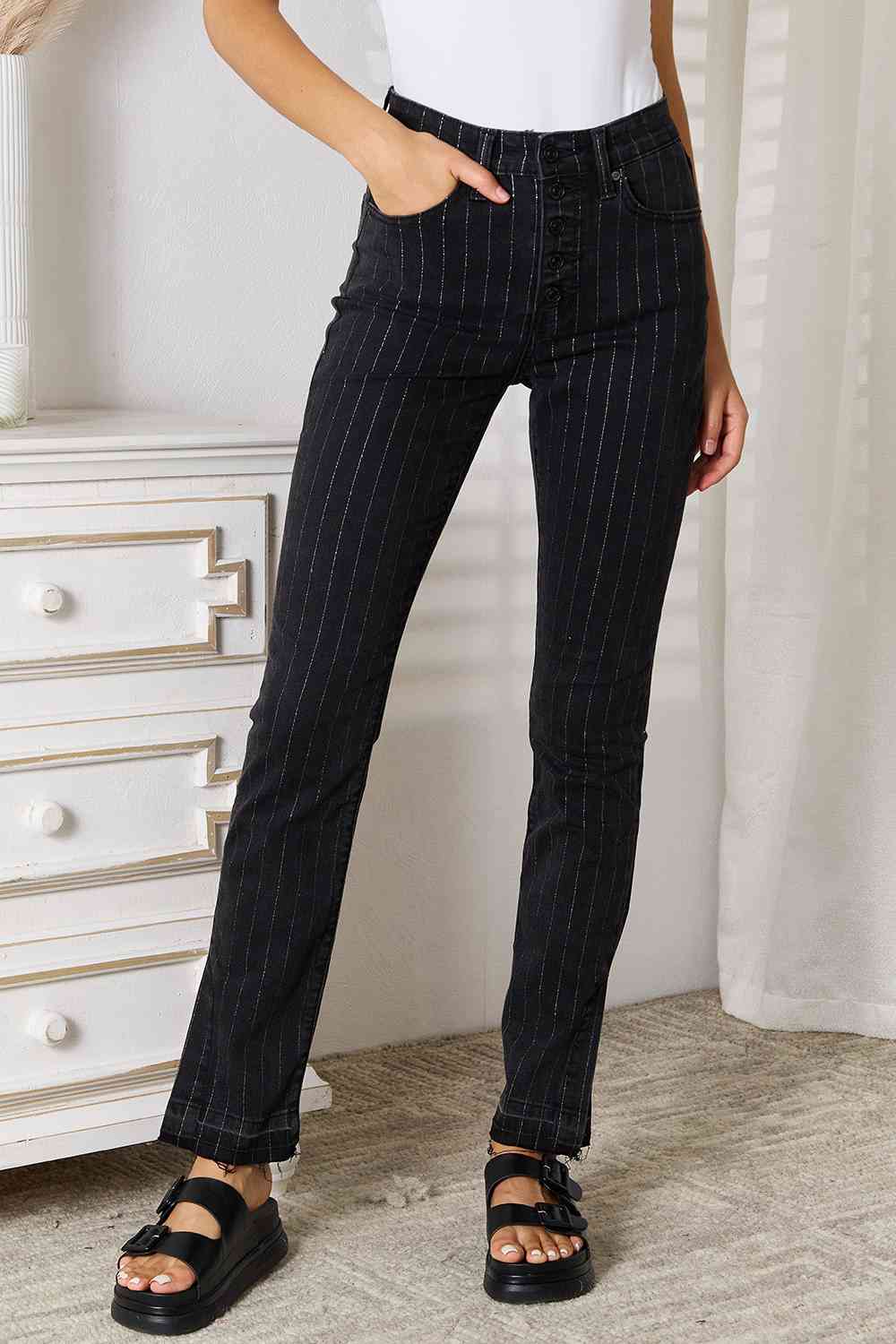 Kancan Black Striped Pants with Pockets jeans jehouze Black 1(24) 
