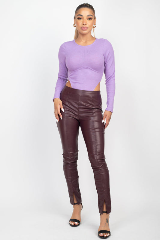 Lavender Purple High Leg Round Neck Underwire Long Sleeve Bodysuit bodysuit jehouze 