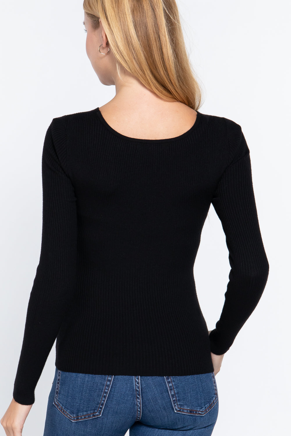 Long Slv V-neck Knotted Sweater Shirts & Tops jehouze 