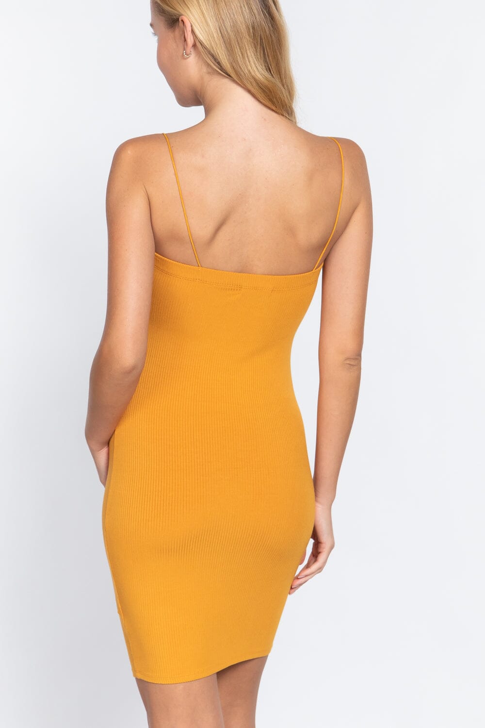 Mango Yellow Sexy Spaghetti Strap Sleeveless Cami Bodycon Mini Dress Dresses jehouze 