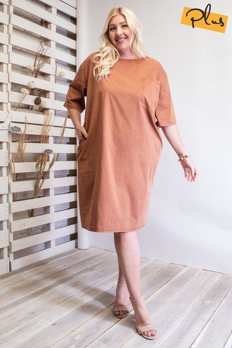 Mineral Washed Loose Fit Faded Rust Dress Dresses jehouze 