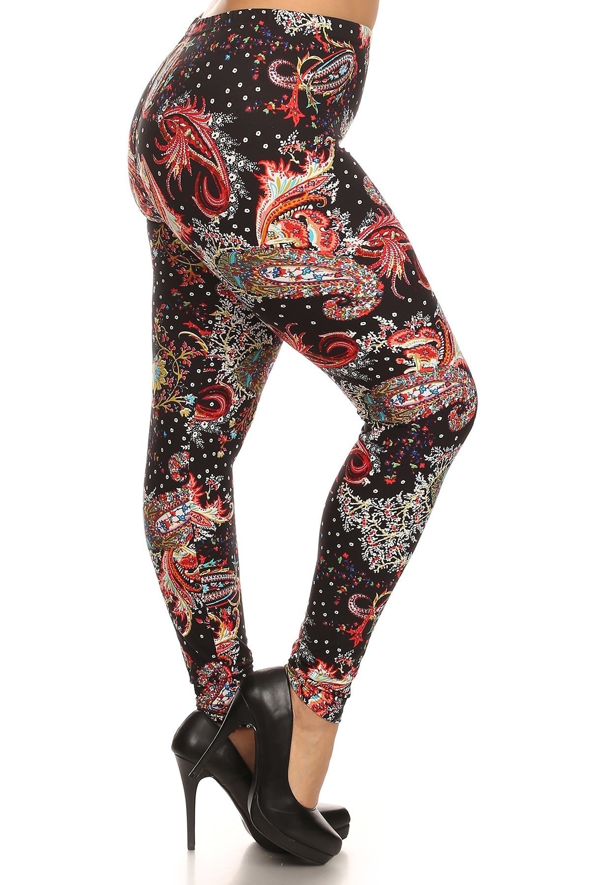 Multi-color Paisley Print, Banded, Full Length Leggings In A Fitted Style With A High Waisted Bottoms jehouze 
