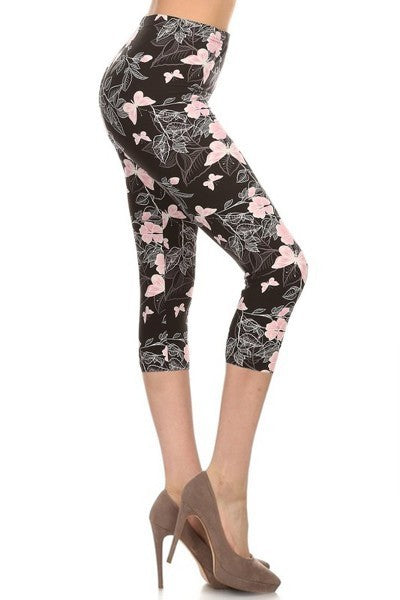 Multi-color Print, Cropped Capri Leggings In A Fitted Style With A Banded High Waist. Bottoms jehouze 