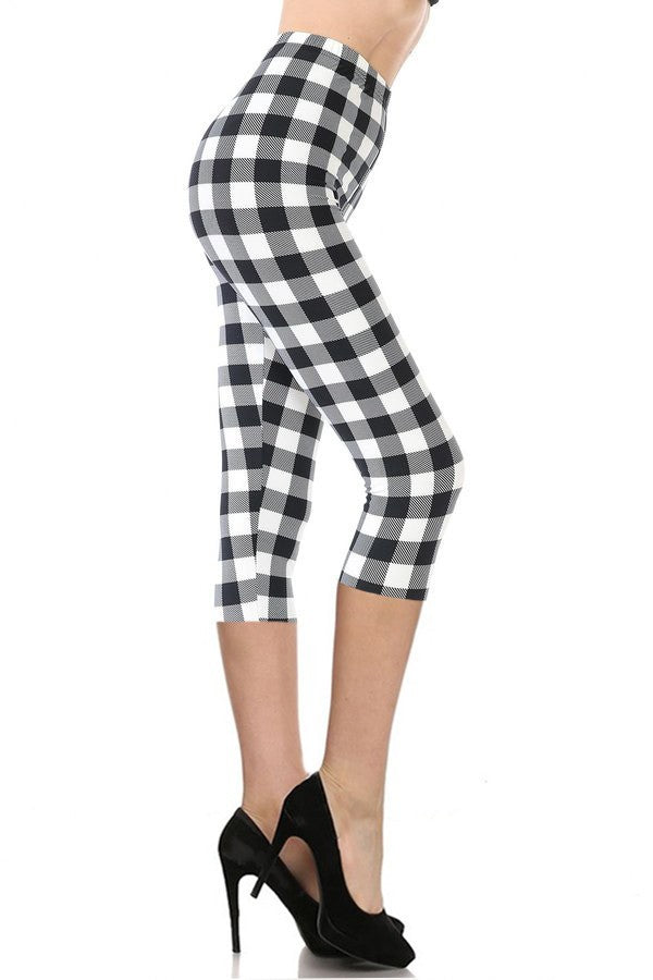 Multi-color Print, Cropped Capri Leggings In A Fitted Style With A Banded High Waist Bottoms jehouze 