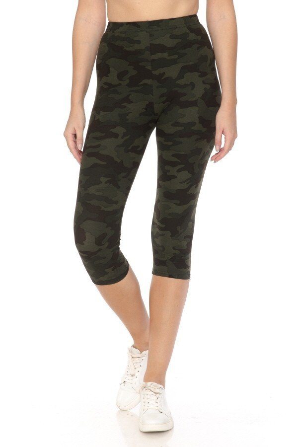 Multi-color Print, Cropped Capri Leggings In A Fitted Style With A Banded High Waist Women's Clothing jehouze 