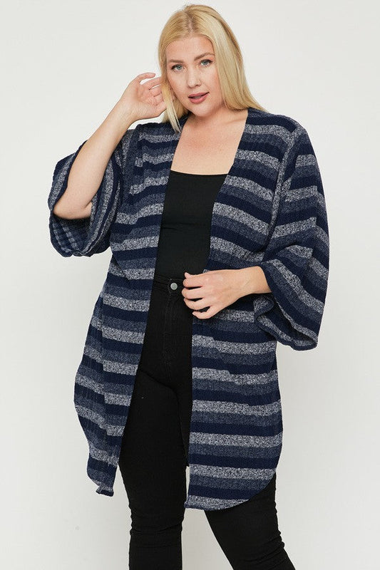 Multi-color Striped Cardigan Coats & Jackets jehouze 