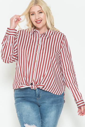 Multi Stripe Side Slit Cotton Shirt Shirts & Tops jehouze 