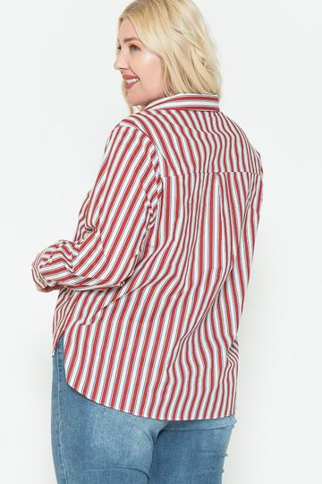 Multi Stripe Side Slit Cotton Shirt Shirts & Tops jehouze 