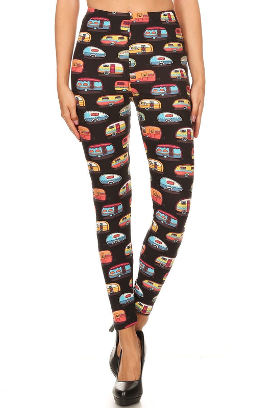 Multicolored Campers Printed, High Waisted Leggings In A Fit Style, With An Elastic Waistband Bottoms jehouze 