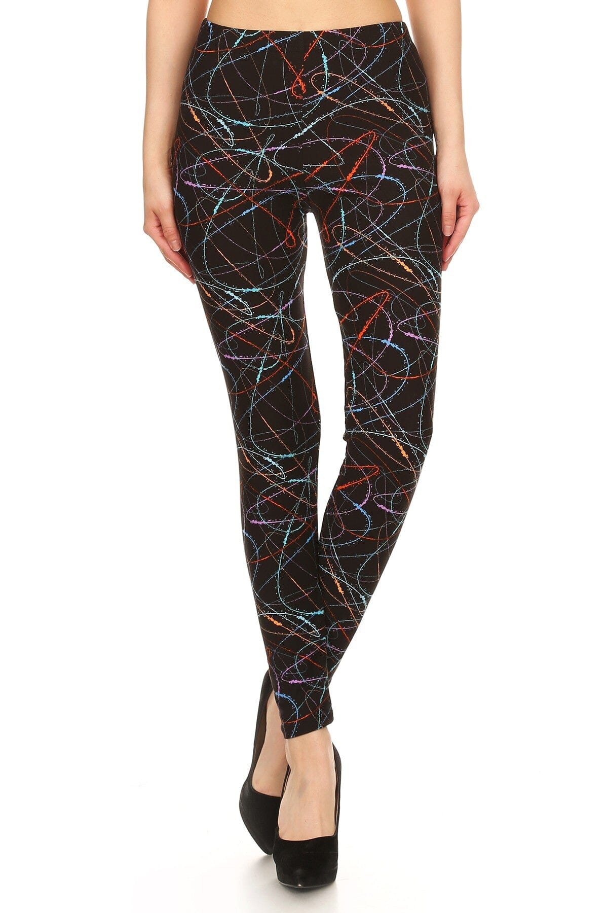Multicolored Scribble Print, High Waisted Leggings In A Fitted Style With And Elastic Waist Bottoms jehouze 