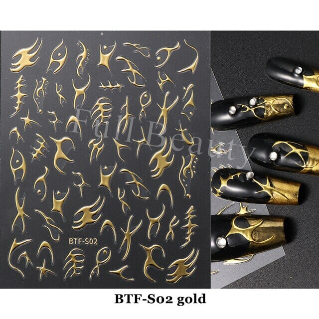 Nail Art Sticker Decals 3D Self Adhesive Luxurious Decoration DIY Acrylic Supplier jehouze BTF-S02 Gold 