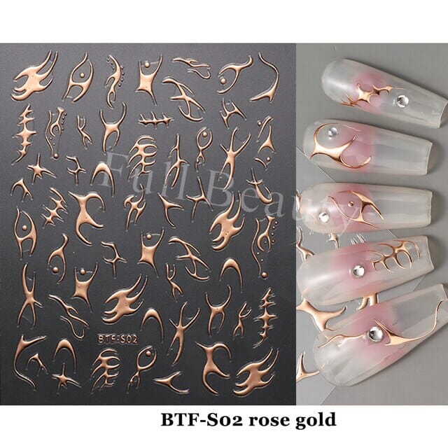 Nail Art Sticker Decals 3D Self Adhesive Luxurious Decoration DIY Acrylic Supplier jehouze BTF-S02 Rose Gold 