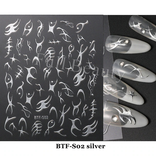 Nail Art Sticker Decals 3D Self Adhesive Luxurious Decoration DIY Acrylic Supplier jehouze BTF-S02 Silver 