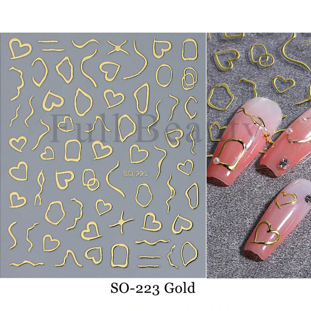 Nail Art Sticker Decals 3D Self Adhesive Luxurious Decoration DIY Acrylic Supplier jehouze SO-223 Gold 