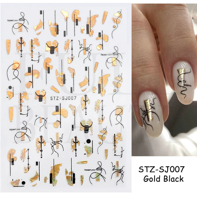 Nail Art Sticker Decals 3D Self Adhesive Luxurious Decoration DIY Acrylic Supplier jehouze STZ-SJ007 Black Gold 