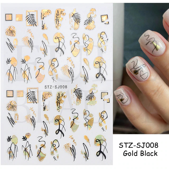 Nail Art Sticker Decals 3D Self Adhesive Luxurious Decoration DIY Acrylic Supplier jehouze STZ-SJ008 Black Gold 