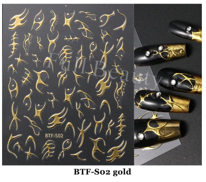 Nail Art Sticker Decals 5D Self Adhesive Luxurious Decoration DIY Acrylic Supplier jehouze BTF-S02 Gold 