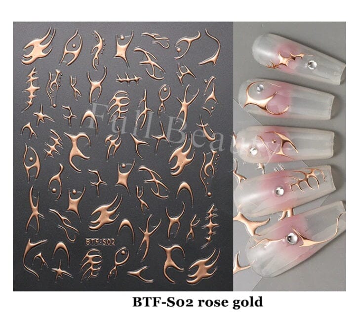 Nail Art Sticker Decals 5D Self Adhesive Luxurious Decoration DIY Acrylic Supplier jehouze BTF-S02 Rose Gold 