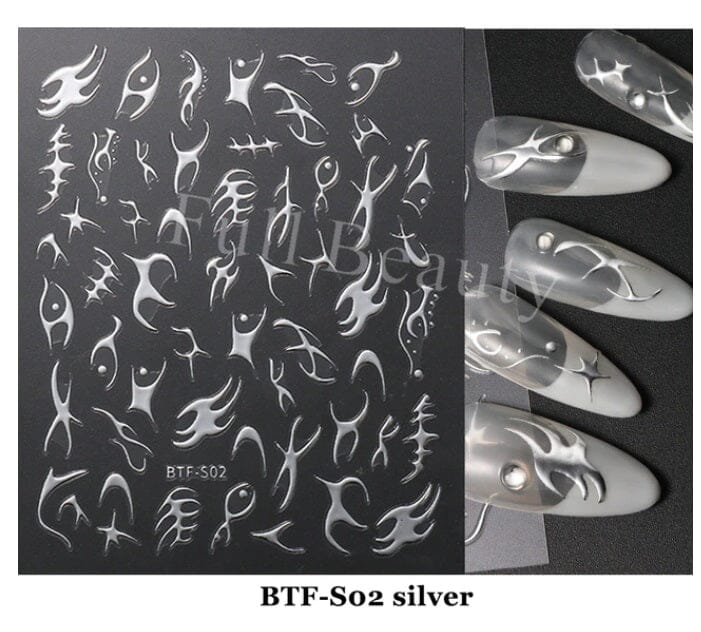 Nail Art Sticker Decals 5D Self Adhesive Luxurious Decoration DIY Acrylic Supplier jehouze BTF-S02 Silver 