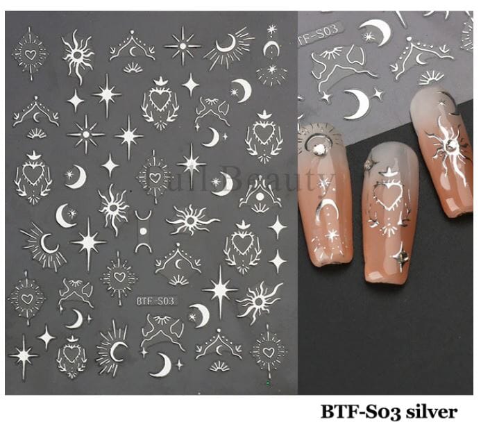 Nail Art Sticker Decals 5D Self Adhesive Luxurious Decoration DIY Acrylic Supplier jehouze BTF-S03 Silver 