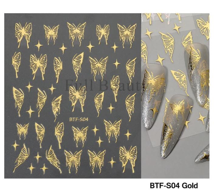 Nail Art Sticker Decals 5D Self Adhesive Luxurious Decoration DIY Acrylic Supplier jehouze BTF-S04 Gold 