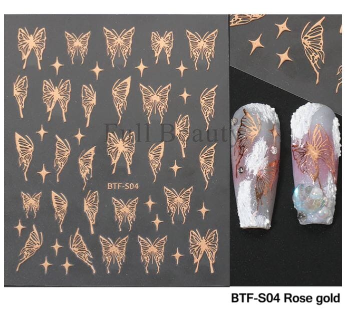 Nail Art Sticker Decals 5D Self Adhesive Luxurious Decoration DIY Acrylic Supplier jehouze BTF-S04 Rose Gold 
