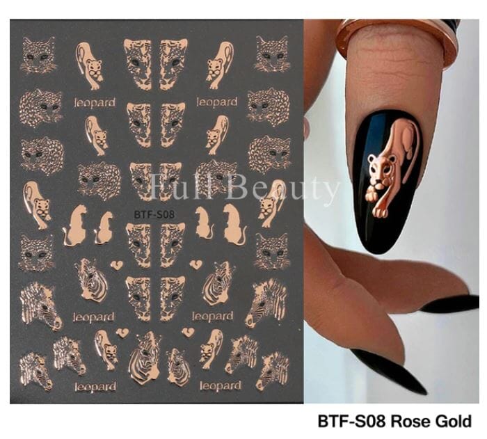 Nail Art Sticker Decals 5D Self Adhesive Luxurious Decoration DIY Acrylic Supplier jehouze BTF-S08 Rose Gold 