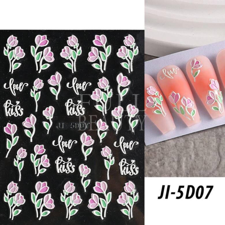 Nail Art Sticker Decals 5D Self Adhesive Luxurious Decoration DIY Acrylic Supplier jehouze JI-5D07 
