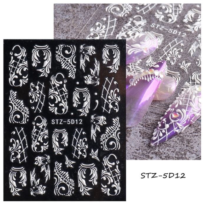 Nail Art Sticker Decals 5D Self Adhesive Luxurious Decoration DIY Acrylic Supplier jehouze STZ-5D12 
