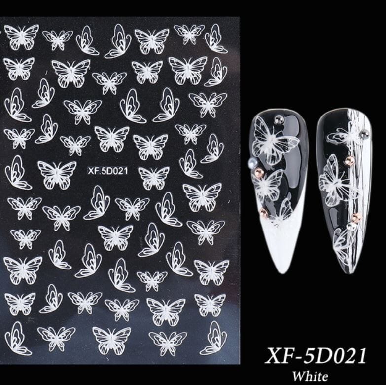 Nail Art Sticker Decals 5D Self Adhesive Luxurious Decoration DIY Acrylic Supplier jehouze XF-5D021 White 