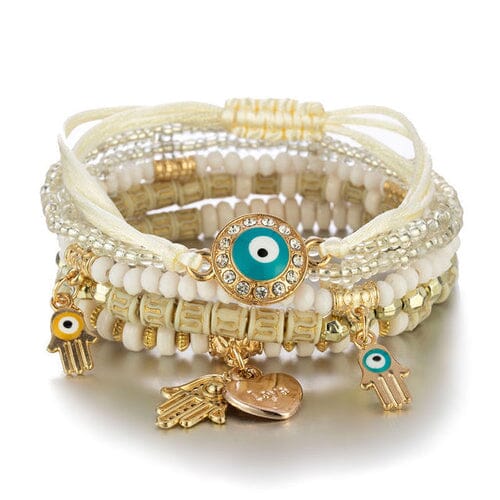 New Evil Eye Tassel Bracelet Set For Women Crystal Fatima Hand Charm Other jehouze Gold-color 