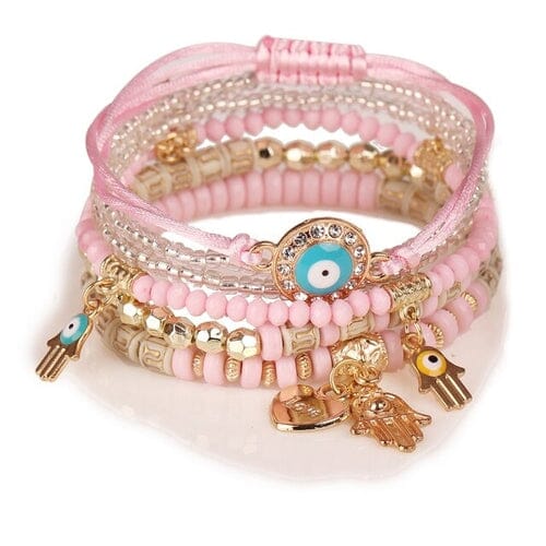 New Evil Eye Tassel Bracelet Set For Women Crystal Fatima Hand Charm Other jehouze Rose Gold Color 
