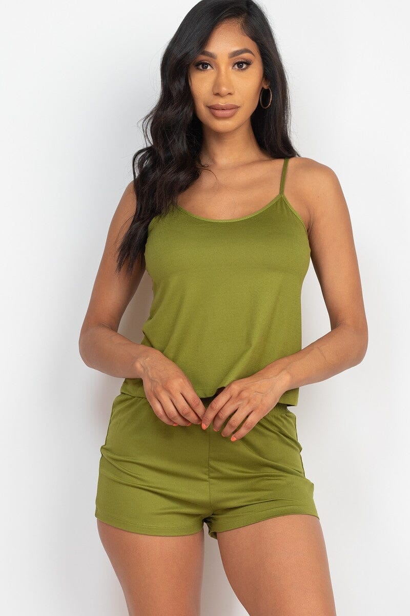 Olive Branch Green Cami Top Sleepwear & Shorts Loungewear Set Sleepwear & Loungewear jehouze S 